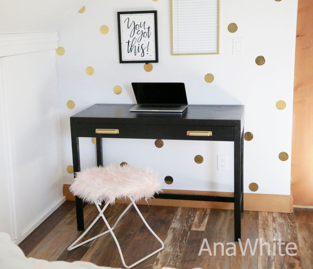 Simple black desk on sale with drawers